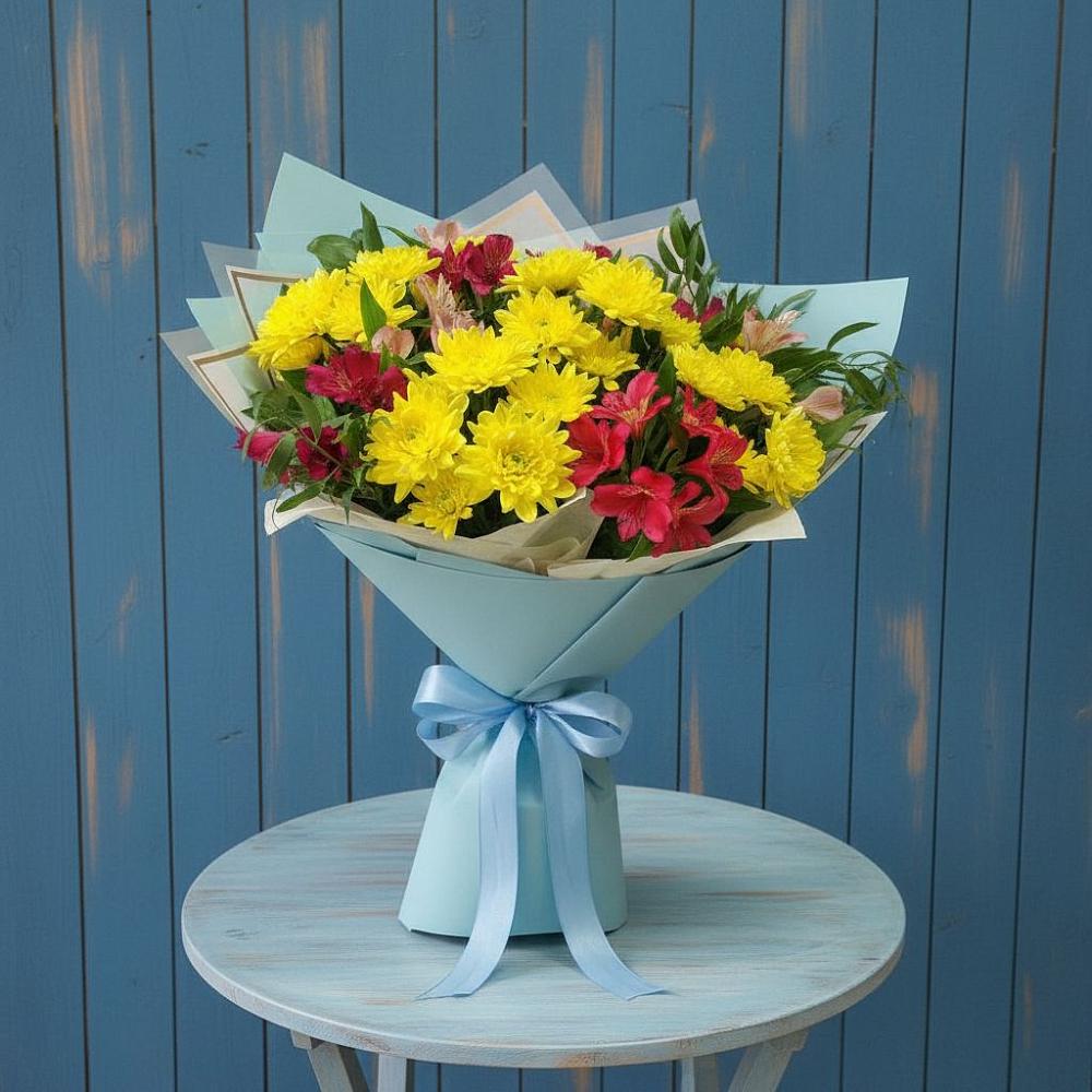 Букет цветов из: Альстромерии и Хризантемы в Березнецово
