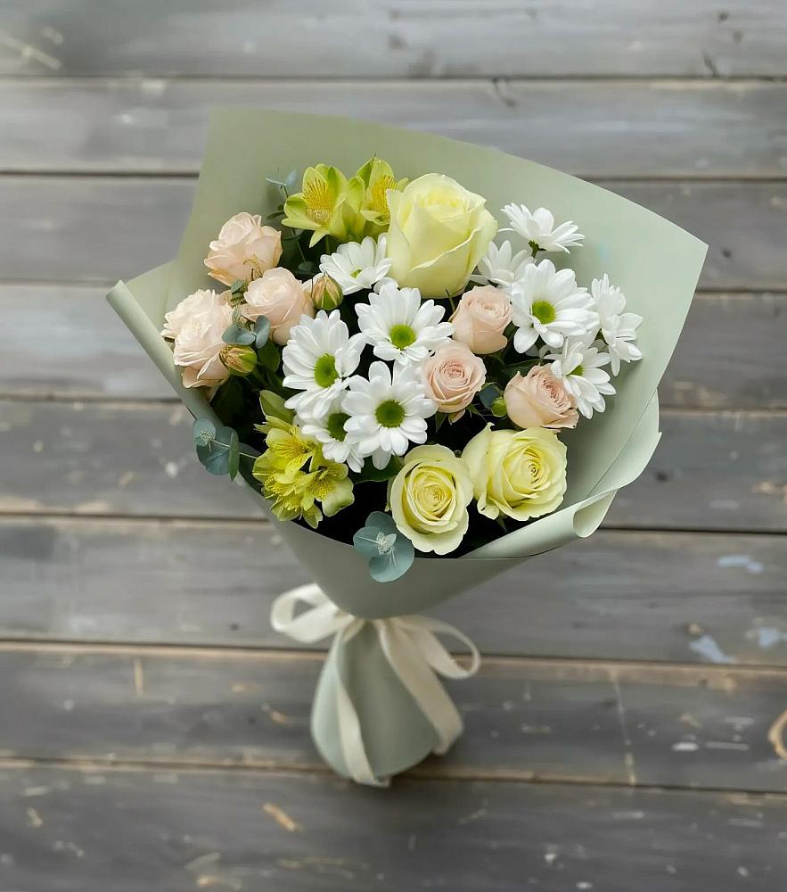 Букет цветов из: Альстромерии, Розы и Хризантемы в Березнецово