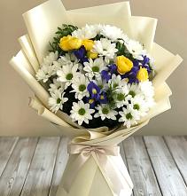 Букет цветов из:  Ирисы, Хризантемы и Розы #REPLACE_PRED# Березнецово