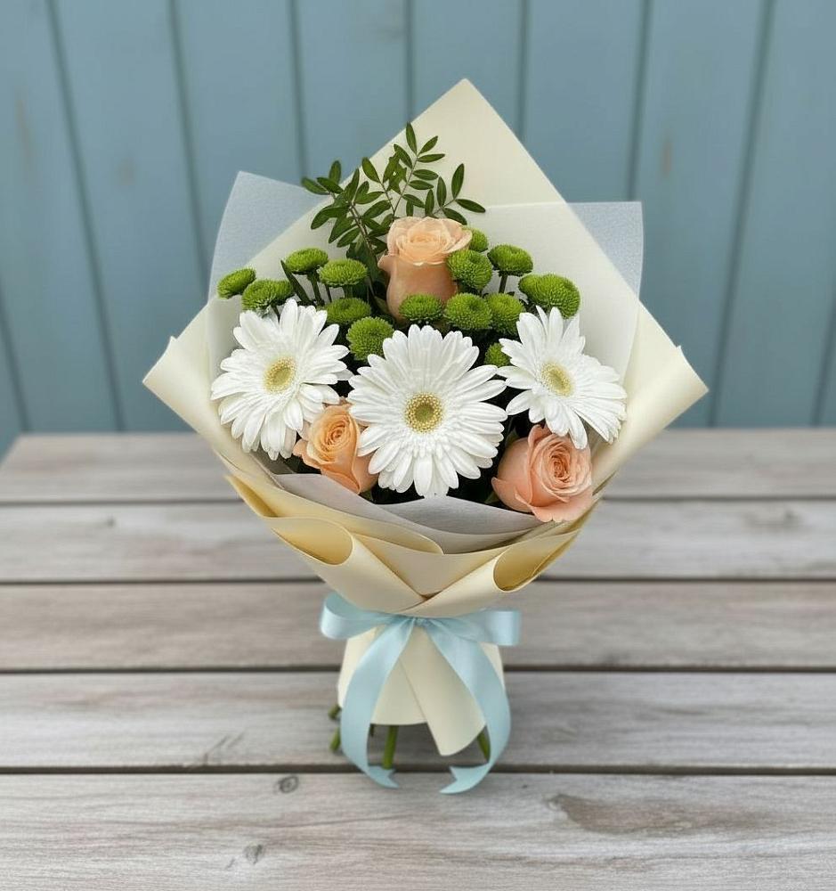 Букет цветов из: Герберы, Розы и Хризантемы в Березнецово