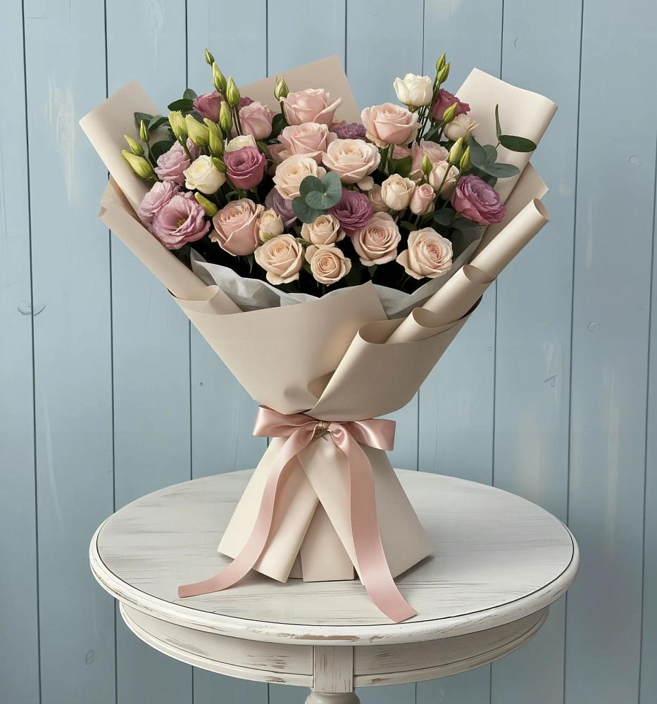 Букет цветов из: Розы и Лизиантусы в Березнецово