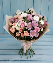 Букет цветов из:  Хризантемы, Розы и Альстромерии в Березнецово