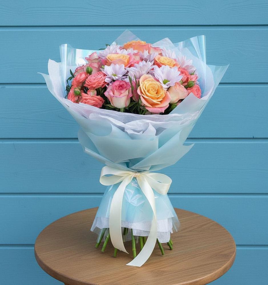 Букет цветов из: Хризантемы и Розы в Березнецово