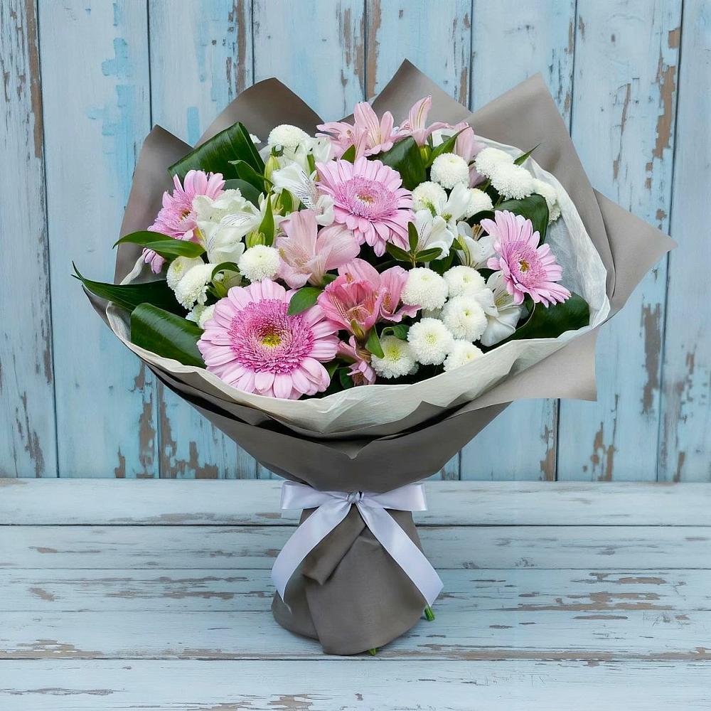 Букет цветов из: Герберы, Альстромерии и Хризантемы в Березнецово