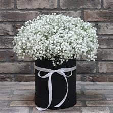 Цветочная композиция из Гипсофила в шляпной коробке в Березнецово