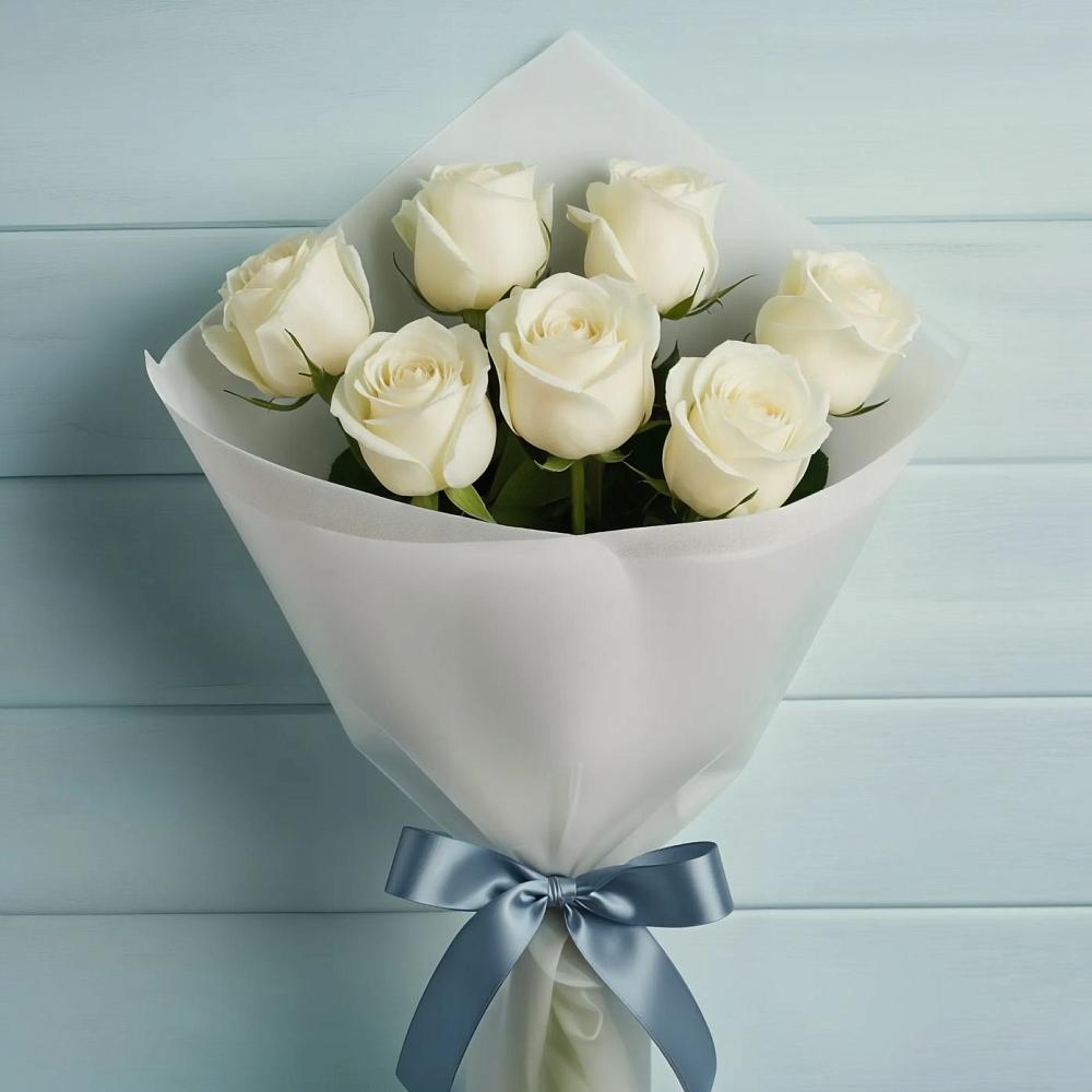 Букет 7 Белых роз Эдлесс Лав в Березнецово